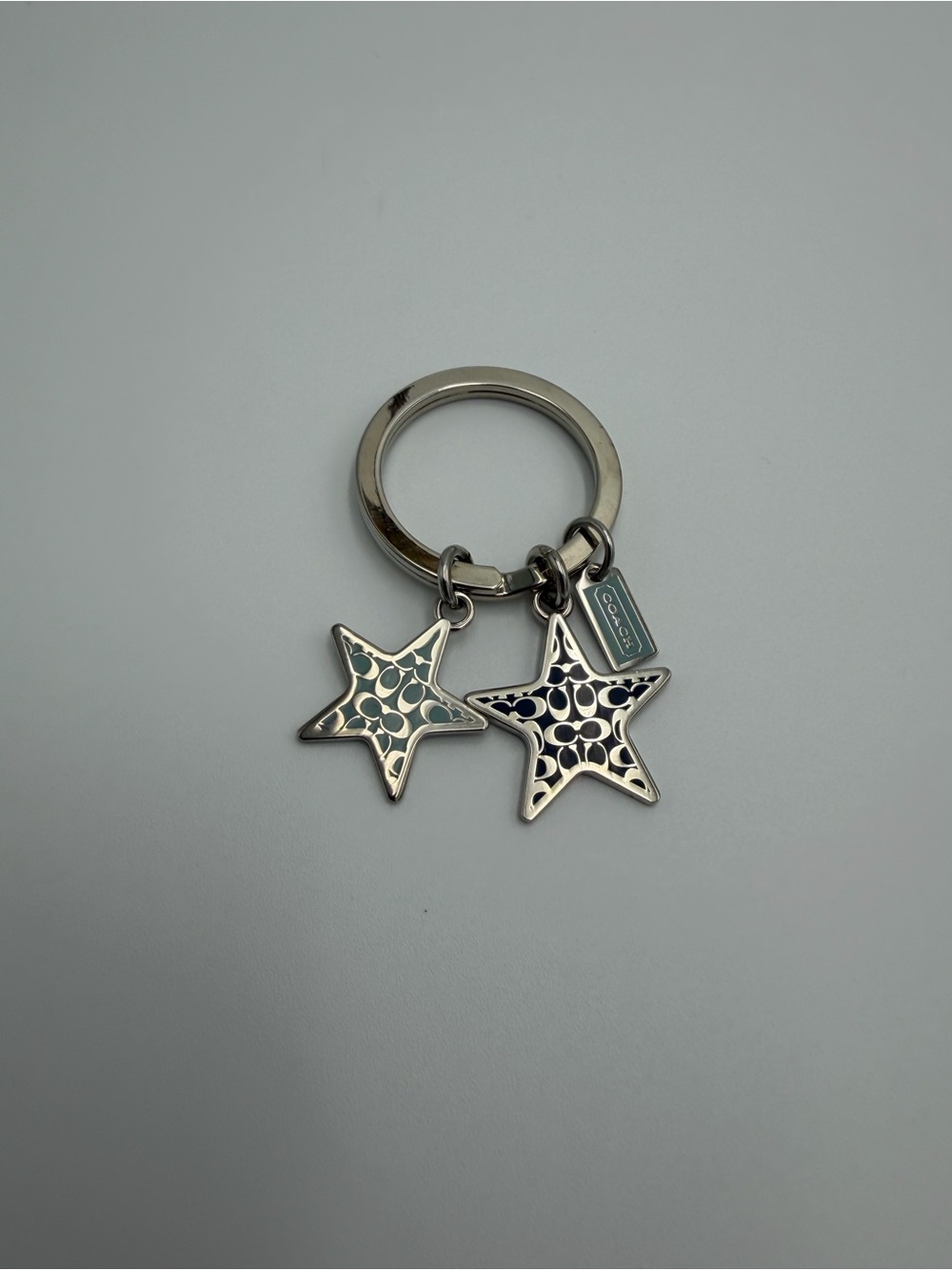 Coach Signature Star Enamel Keychain Bag Charm Silver Blue